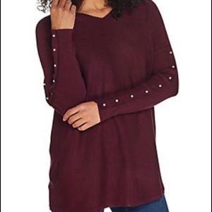 NWT DENIM & CO V-NECK PEARL BUTTON SLV SWEATER XL